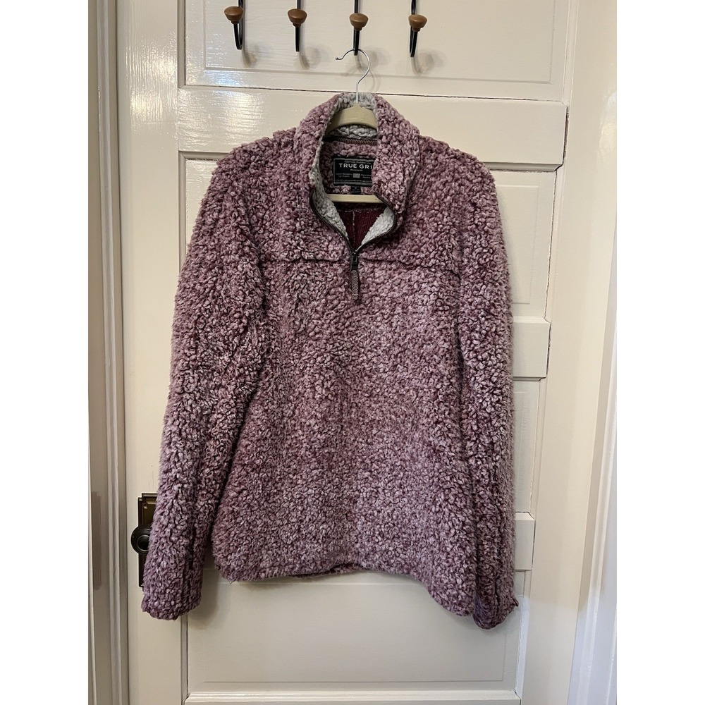 True Grit Frosty Tipped Pile Sherpa Fleece 1/4 Zip Pullover Mauve Purple Medium